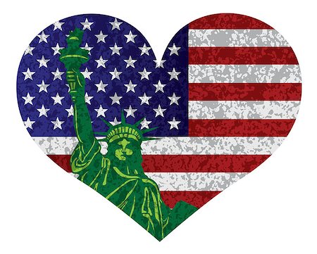 statue of liberty on the flag - Fourth of July USA Flag and Statue of Liberty in Heart Shape Outline with Texture Illustration Stock Photo - Budget Royalty-Free & Subscription, Code: 400-08157694