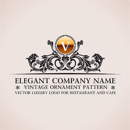Luxury logo. Calligraphic pattern elegant decor elements. Vintage vector ornament V Stock Photo - Budget Royalty-Free & Subscription, Code: 400-08157975