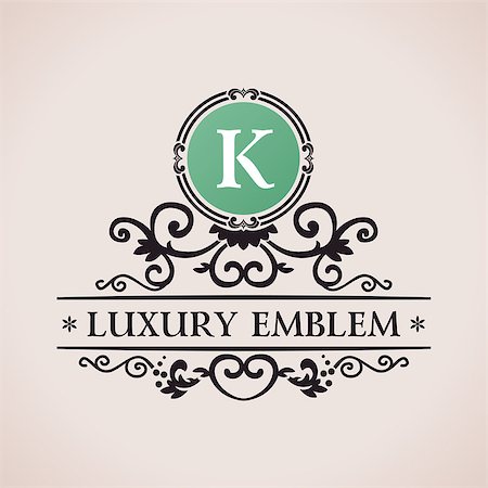 Luxury logo. Calligraphic pattern elegant decor elements. Vintage vector ornament K Stock Photo - Budget Royalty-Free & Subscription, Code: 400-08157972
