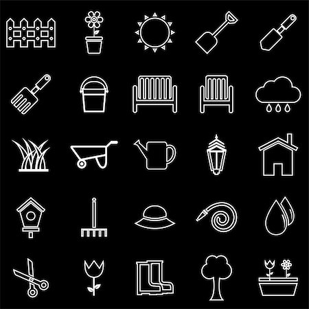 shovel in dirt - Gardening line icons on black background, stock vector Stock Photo - Budget Royalty-Free & Subscription, Code: 400-08158156