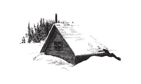sketch of house in winter forest Photographie de stock - Aubaine LD & Abonnement, Code: 400-08158200