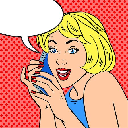 Pop art vintage comic. Girl talking on the phone. Retro style. Bubble for text. Technology and communication Stock Photo - Budget Royalty-Free & Subscription, Code: 400-08158370