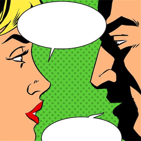 Man and woman talking comics retro style. Bubbles for text. The theme of love, relationships and communication. Imitation bitmap effect Photographie de stock - Aubaine LD & Abonnement, Code: 400-08158396