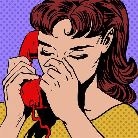 frustrated cartoon faces - A woman speaks on the phone pop art comics retro style Halftone. Imitation of old illustrations Stock Photo - Budget Royalty-Free & Subscription, Code: 400-08158425