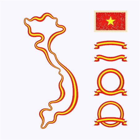 simsearch:400-05260934,k - Outline map of Vietnam. Border is marked with ribbon in national colors. The package contains frames in national colors and stamp with flag. Stock Photo - Budget Royalty-Free & Subscription, Code: 400-08158590
