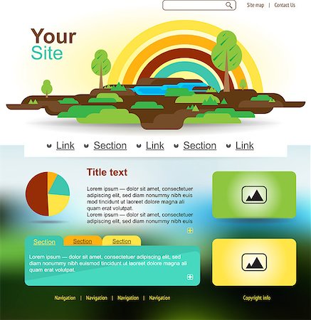 Website design with rainbow and trees. Eco land. Foto de stock - Super Valor sin royalties y Suscripción, Código: 400-08158647