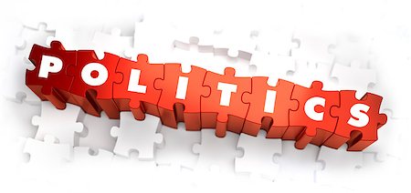 simsearch:400-07091188,k - Politics - Text on Red Puzzles on White Background. 3D Render. Stock Photo - Budget Royalty-Free & Subscription, Code: 400-08158657
