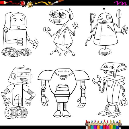 simsearch:400-08813093,k - Coloring Book Cartoon Illustration of Funny Fantasy Robots Characters Set Stockbilder - Microstock & Abonnement, Bildnummer: 400-08158745