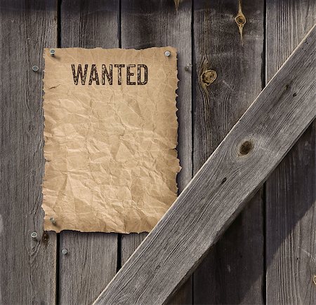 simsearch:400-06869842,k - Wild West style wanted poster on weathered plank wood door Stock Photo - Budget Royalty-Free & Subscription, Code: 400-08158785