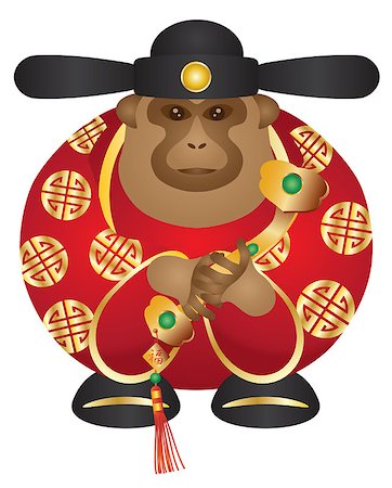 simsearch:400-08978362,k - 2016 Chinese Lunar New Year Money God Monkey Zodiac with Ruyi Scepter and Chinese Text of Money and Prosperity on Tag Color Illustration Foto de stock - Super Valor sin royalties y Suscripción, Código: 400-08158803