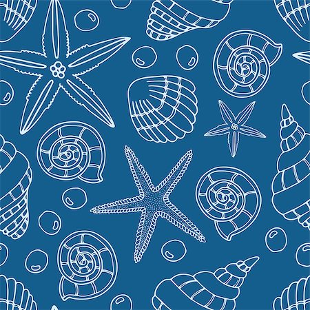 Abstract seamless pattern with hand drawn seashells, pearls and starfish. Background for cards, wrapping paper or textile. Stock Photo - Budget Royalty-Free & Subscription, Code: 400-08158853