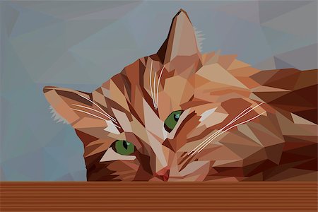 Pensive red cat in low poly style - Vector illustration Foto de stock - Super Valor sin royalties y Suscripción, Código: 400-08158866