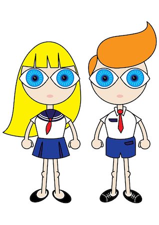 cute school girl and boy vector illustration Stock Photo - Budget Royalty-Free & Subscription, Code: 400-08158915