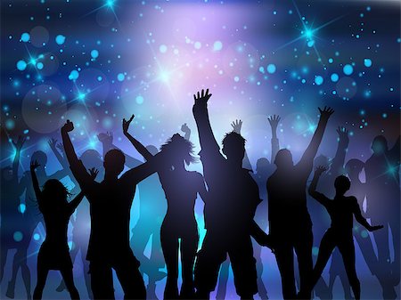 simsearch:400-04349797,k - Silhouettes of people dancing on an abstract lights background Stock Photo - Budget Royalty-Free & Subscription, Code: 400-08159041