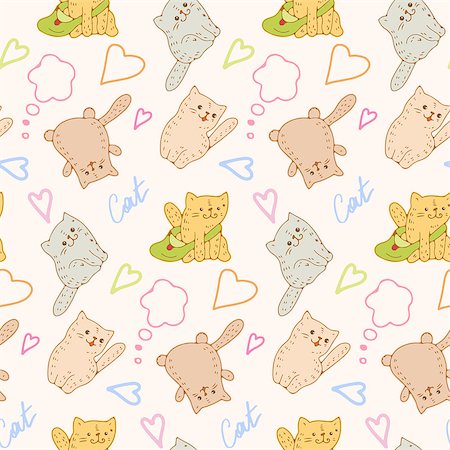 simsearch:400-07219167,k - Seamless pattern - funny cartoon kittens. Vector illustration. Stock Photo - Budget Royalty-Free & Subscription, Code: 400-08159195