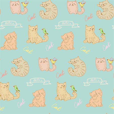 simsearch:400-07219167,k - Seamless pattern - funny cartoon kittens. Vector illustration. Stock Photo - Budget Royalty-Free & Subscription, Code: 400-08159196