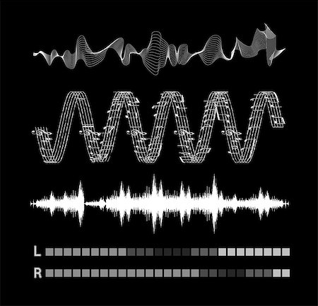 simsearch:400-08409728,k - Vector sound waves set on black background Fotografie stock - Microstock e Abbonamento, Codice: 400-08159199