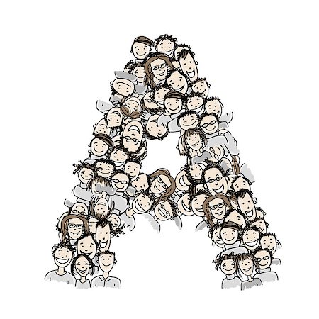 simsearch:400-08159257,k - Letter A, people crowd, vector alphabet for your design Foto de stock - Super Valor sin royalties y Suscripción, Código: 400-08159237