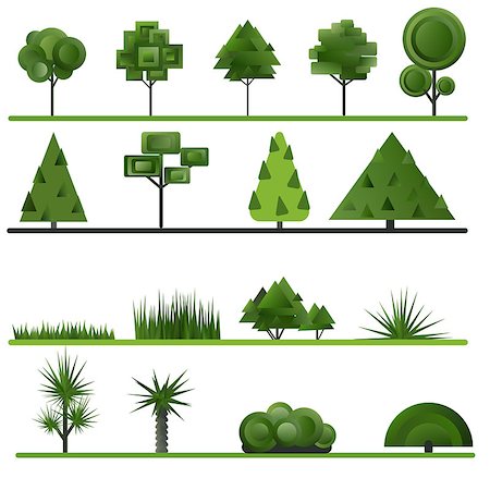 simsearch:400-09121794,k - Set of abstract trees, shrubs, grass on a white background. Vector illustration. Stock Photo - Budget Royalty-Free & Subscription, Code: 400-08159287
