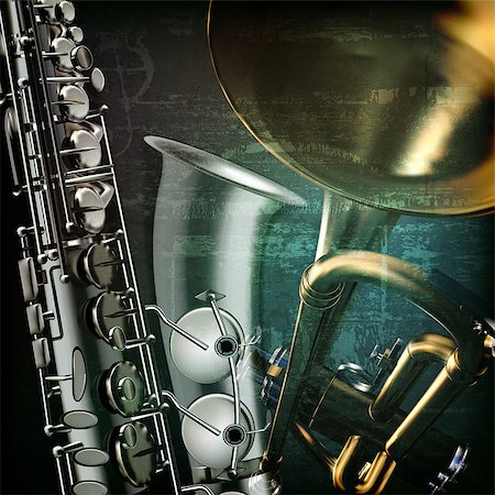 simsearch:400-04617342,k - abstract green grunge vintage music background with trumpet and saxophone Stock Photo - Budget Royalty-Free & Subscription, Code: 400-08159414