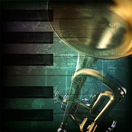 simsearch:400-04617342,k - abstract green grunge vintage music background with trumpet and piano keys Stock Photo - Budget Royalty-Free & Subscription, Code: 400-08159413