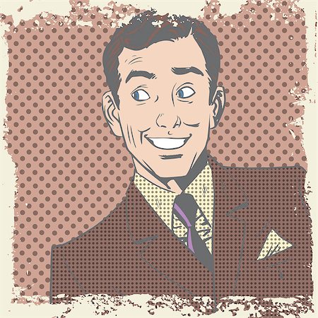 Smiling man lover flirts pop art comics retro style Halftone. Imitation of old illustrations. Delave effect old paper Stock Photo - Budget Royalty-Free & Subscription, Code: 400-08159467