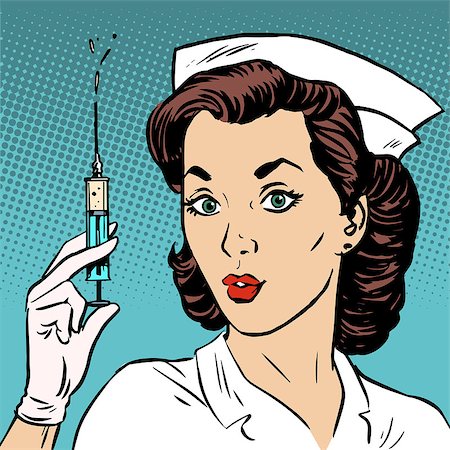 retro hospital - Retro nurse gives an injection syringe medicine health medicine. Vaccine epidemic Stock Photo - Budget Royalty-Free & Subscription, Code: 400-08159516