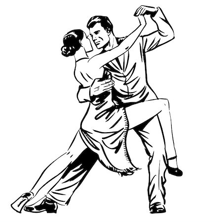 dancing black girl figure - Man and woman dancing couple tango retro line art. Man and woman dancing couple tango retro line art. Graphics the emotions of love and hobby Stock Photo - Budget Royalty-Free & Subscription, Code: 400-08159521