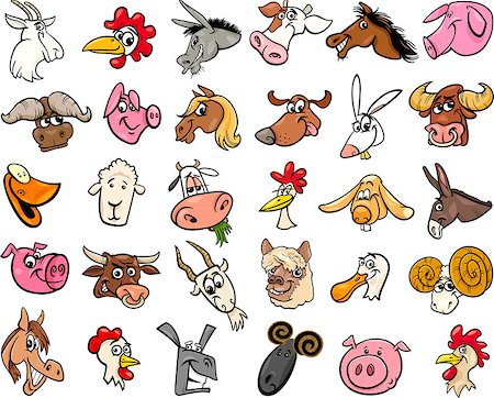 simsearch:400-08012943,k - Cartoon Illustration of Funny Farm Animals Heads Big Set Foto de stock - Super Valor sin royalties y Suscripción, Código: 400-08159625