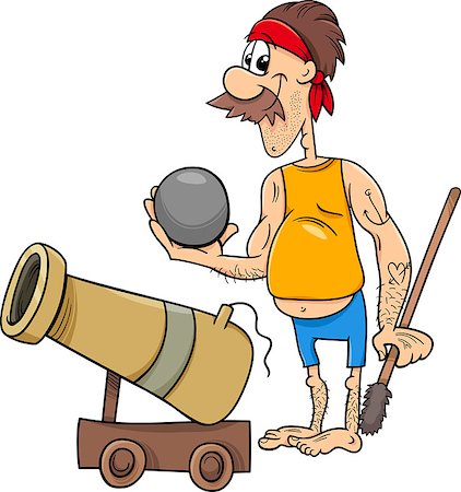 Cartoon Illustration of Funny Pirate Character with Cannon and Cannonball Stock Photo - Budget Royalty-Free & Subscription, Code: 400-08159653