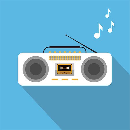stereo - Retro ghetto blaster with audio cassete on blue background Stock Photo - Budget Royalty-Free & Subscription, Code: 400-08159752