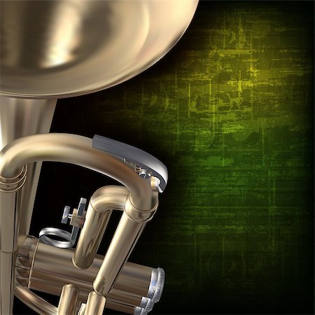 simsearch:400-08159413,k - abstract green grunge vintage music background with trumpet Foto de stock - Super Valor sin royalties y Suscripción, Código: 400-08159833