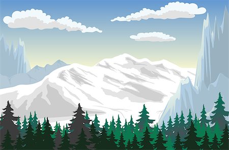 Illustration of a forest at the mountains Stock Photo - Budget Royalty-Free & Subscription, Code: 400-08159940