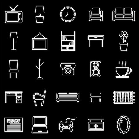 simsearch:400-07170780,k - Living room line icons on black background, stock vector Stock Photo - Budget Royalty-Free & Subscription, Code: 400-08159956