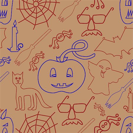 Halloween seamless pattern on beige background - Vector Illustration Stock Photo - Budget Royalty-Free & Subscription, Code: 400-08159971