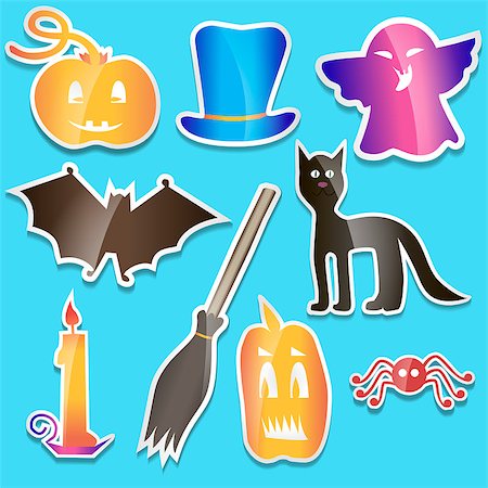 dressing up as a cat for halloween - Helloween colored stickers - Vector Illustration Stock Photo - Budget Royalty-Free & Subscription, Code: 400-08159973