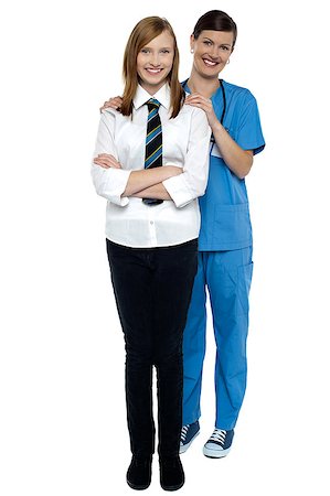 simsearch:400-08131186,k - Full length portrait of a doctor with her patient. All against white background. Foto de stock - Royalty-Free Super Valor e Assinatura, Número: 400-08151698