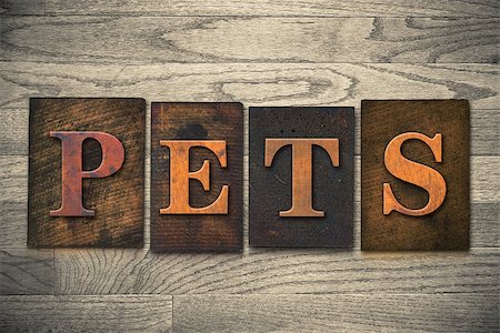 simsearch:400-08152413,k - The word "PETS" theme written in vintage, ink stained, wooden letterpress type on a wood grained background. Foto de stock - Super Valor sin royalties y Suscripción, Código: 400-08152415