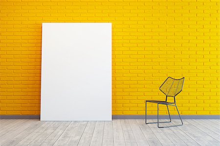 simsearch:400-06179670,k - yellow room with blank picture and chair Stock Photo - Budget Royalty-Free & Subscription, Code: 400-08152434