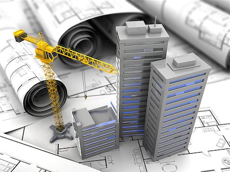 simsearch:400-07033344,k - 3d illustration of crane and blueprints, city construction concept Foto de stock - Super Valor sin royalties y Suscripción, Código: 400-08152457