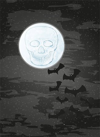 skeleton image in full - night with moon, skull and bats on dark sky, vector Stock Photo - Budget Royalty-Free & Subscription, Code: 400-08152583