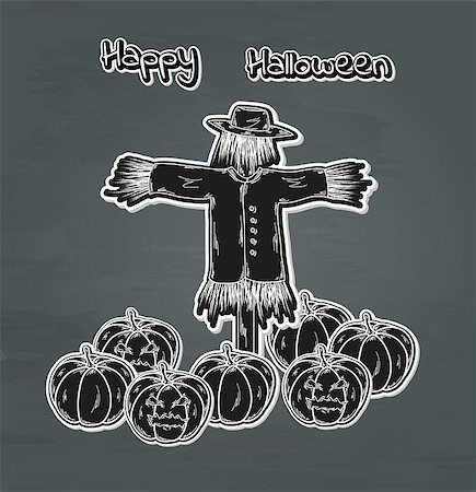 black halloween pumpkin with eyes and scarecrow, vector Stock Photo - Budget Royalty-Free & Subscription, Code: 400-08152595
