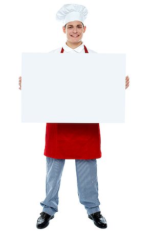 Chef holding blank advertising board, full length portrait Stock Photo - Budget Royalty-Free & Subscription, Code: 400-08153009