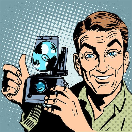 Photographer with retro camera hand gesture all is well. Reportage journalist blogger Stock Photo - Budget Royalty-Free & Subscription, Code: 400-08164017