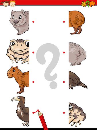 Cartoon Illustration of Education Match Halves Task for Preschool Children with Wild Animal Characters Photographie de stock - Aubaine LD & Abonnement, Code: 400-08164087