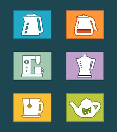 colorful kettle icons set on flat design style Foto de stock - Super Valor sin royalties y Suscripción, Código: 400-08164136