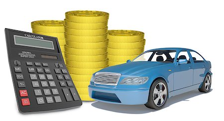 simsearch:400-08158930,k - Piles of gold coins with car and calculator on isolated white background Stock Photo - Budget Royalty-Free & Subscription, Code: 400-08164154