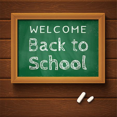 simsearch:400-08166124,k - Blackboard with text "back to school" on wooden wall Fotografie stock - Microstock e Abbonamento, Codice: 400-08164200