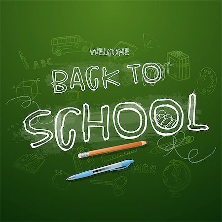 simsearch:400-08166124,k - Back to school Typographical Background On Chalkboard With School Icons Elements Fotografie stock - Microstock e Abbonamento, Codice: 400-08164311