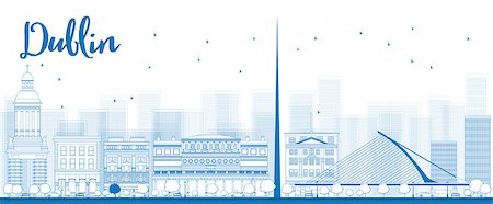 european city outline - Outline Dublin Skyline with Blue Buildings, Ireland. Vector Illustration Stock Photo - Budget Royalty-Free & Subscription, Code: 400-08164409